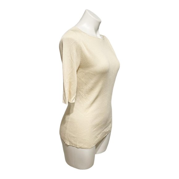 Akris Cream Ribbed 1/2 Sleeve Square Neck Lightweight Sweater - Picture 3 of 7